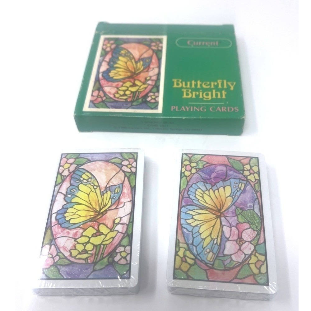 Current Inc. Playing Cards Butterfly Bright Stained Glass Style Vintage 1980